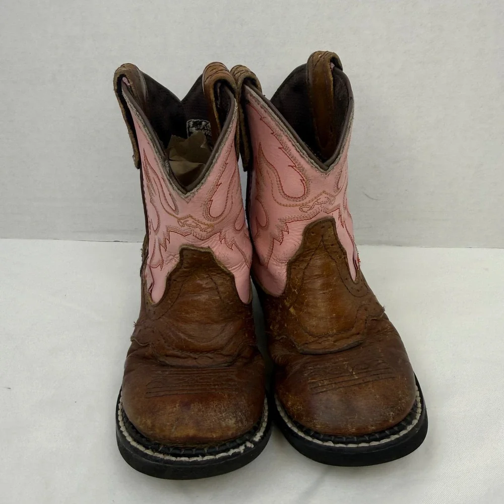 Justin Gypsy Kids Brown Pink Leather Western Cowboy Boots 9901C Size 10D